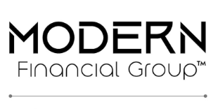 A black and white logo of modern financial group