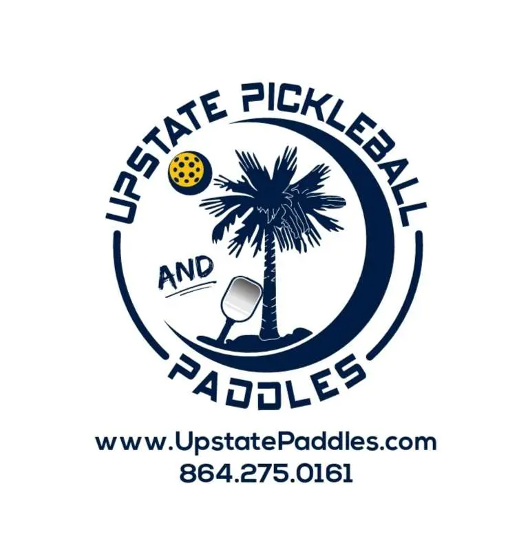 A logo for upstate pickleball and paddles.