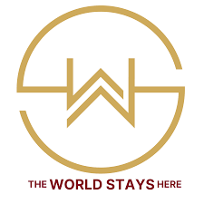 A gold and white logo for the world stays here.